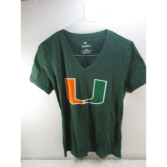 Miami Hurricanes Fanatics Branded Women's Size M Team Logo V-Neck T-Shirt-Green - Picture 1 of 8